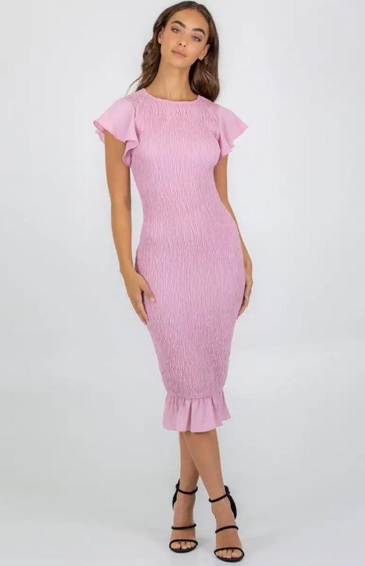 Butterfly Sleeve Shirred Midi Dress - Shweetcheeks Collection