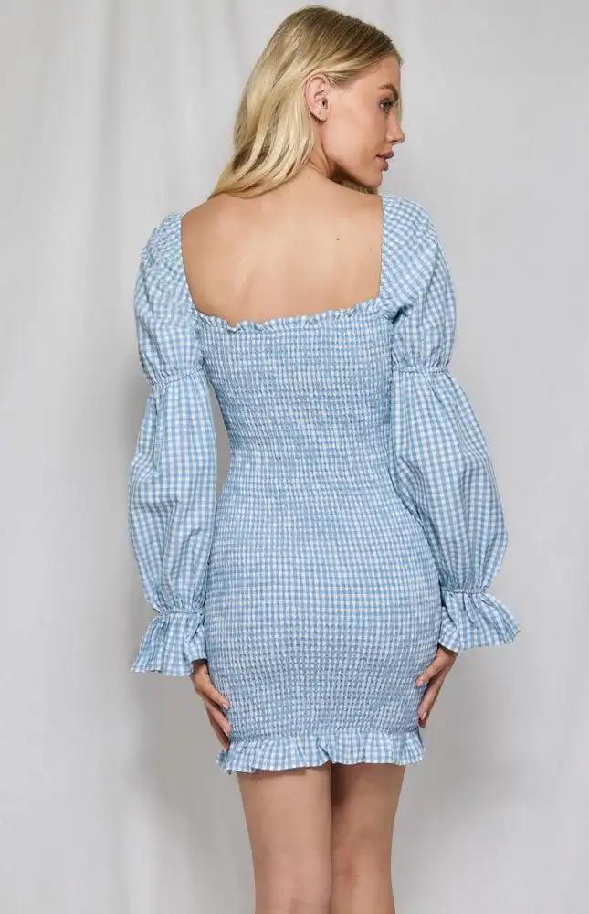 Gingham Print Shirred Dress - Shweetcheeks Collection