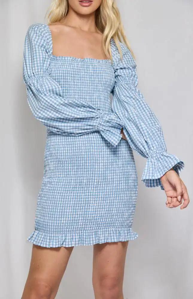 Gingham Print Shirred Dress - Shweetcheeks Collection