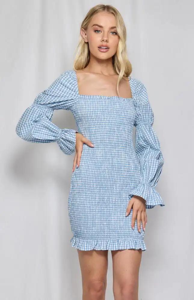 Gingham Print Shirred Dress - Shweetcheeks Collection